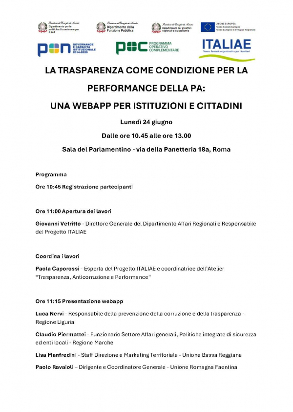 La trasparenza come condizione per la performance della PA: una webapp per istituzioni e cittadini