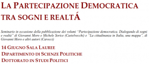 La partecipazione democratica tra sogni e realt&agrave;: seminario 14 giugno 2022