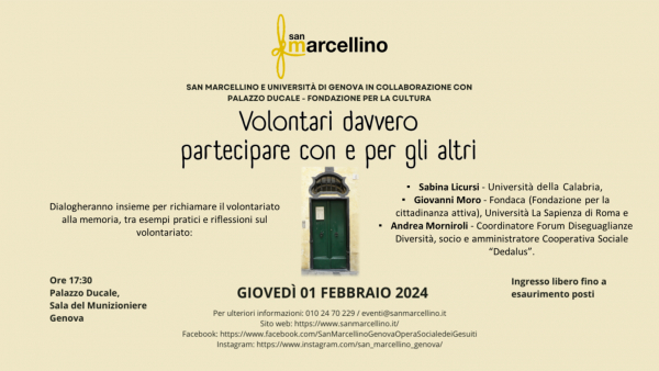 San Marcellino: &ldquo;Volontari davvero, partecipare con e per gli altri"